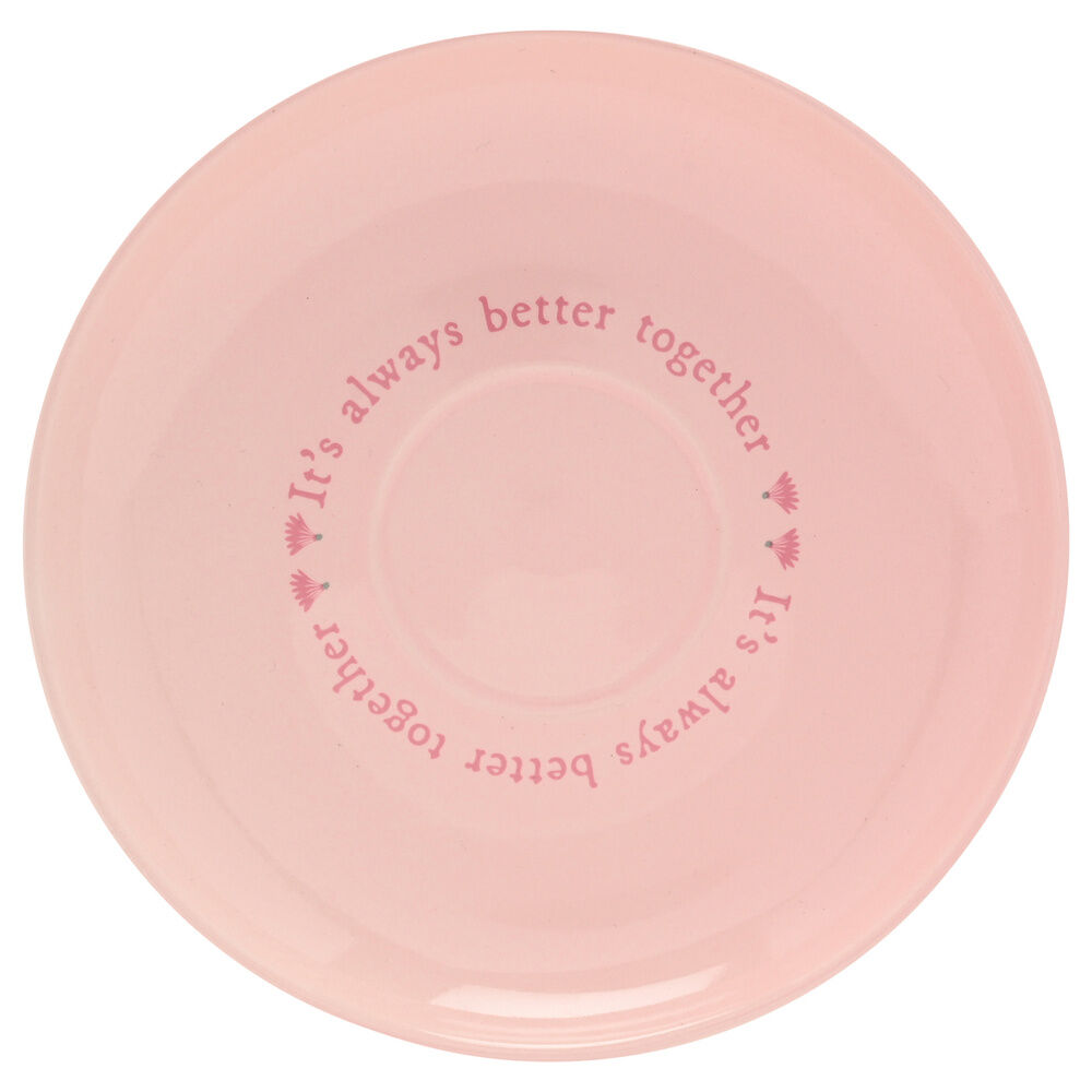 Taza y platillo rosa de cerámica con Piglet y flores - 5