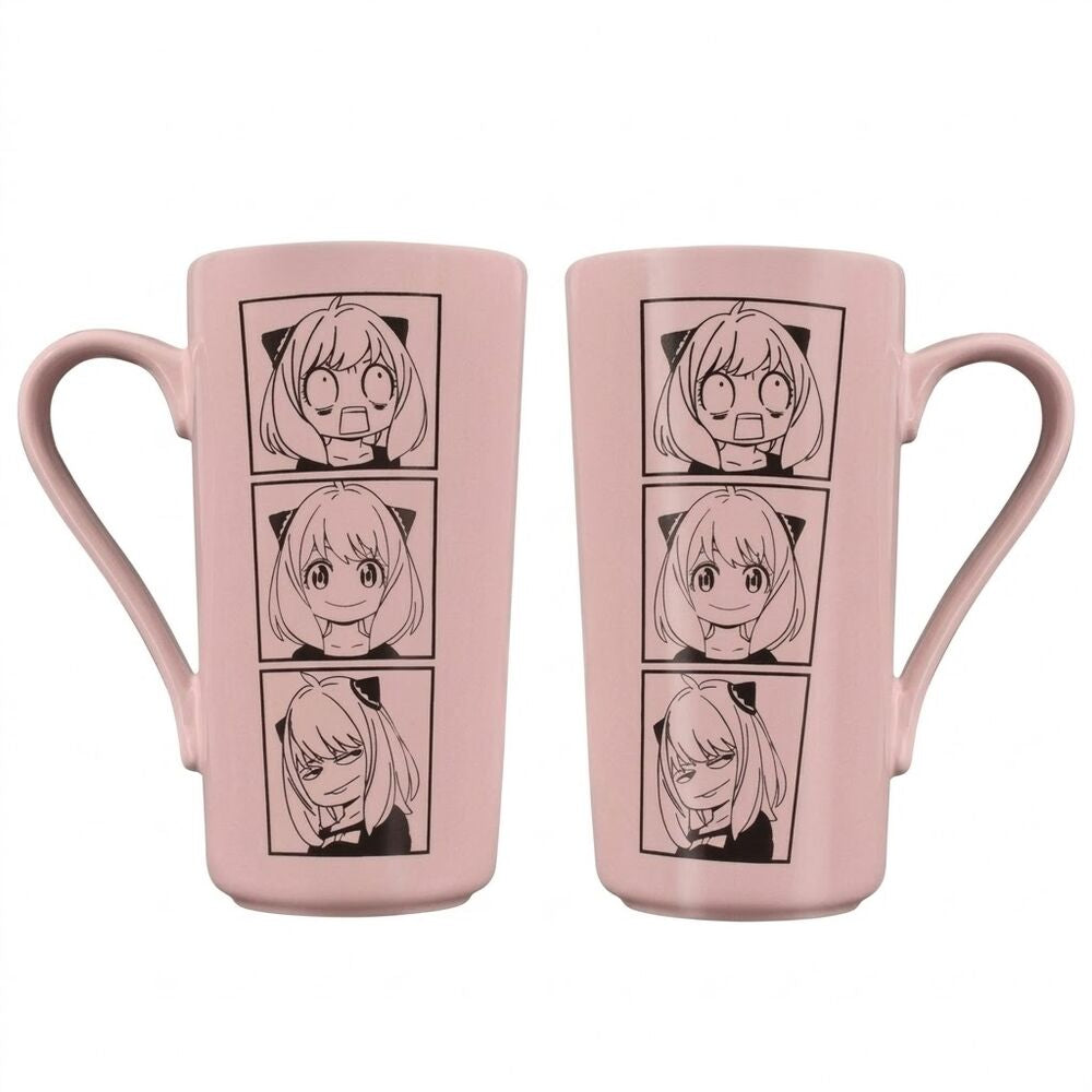 Taza rosa de cerámica de Spy x Family con ilustraciones de Anya