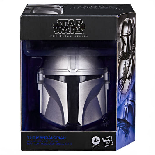 Casco plateado de The Mandalorian Star Wars sobre base negra - 2