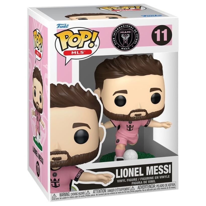 Figura Funko POP de Lionel Messi con uniforme rosa del Inter Miami y balón - 2