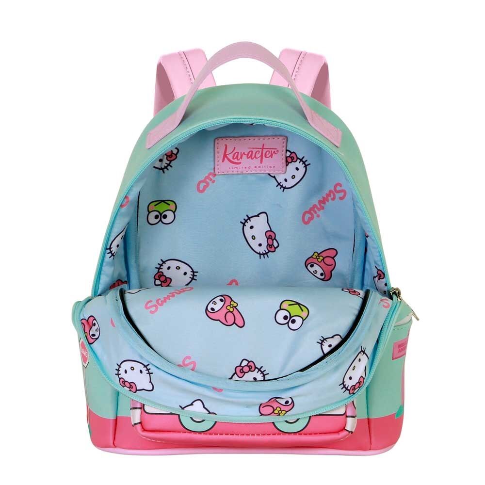 Mochila Van de Hello Kitty verde menta y rosa con autobús retro - 4