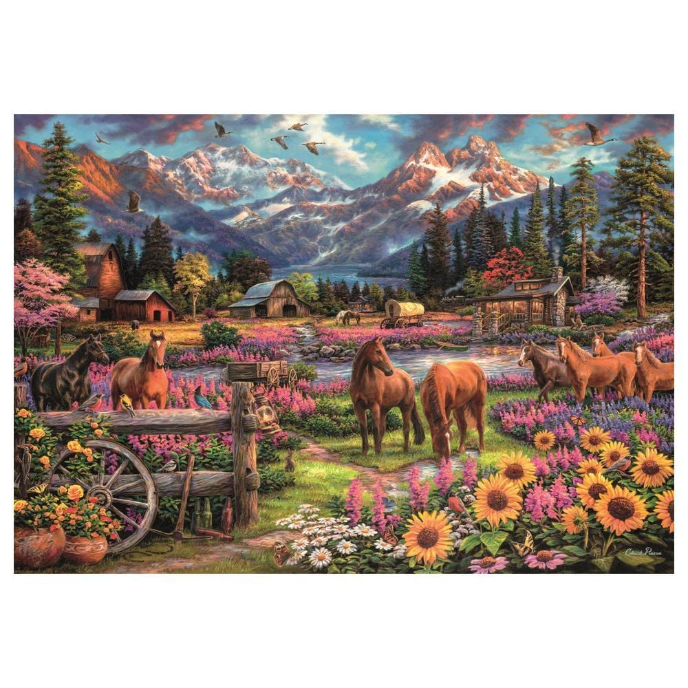 Puzzle Clementoni Free To Roam de 3000 piezas con caballos y paisaje montañoso - 3