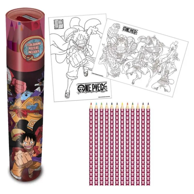 Set de lápices de colores One Piece con dos pósteres para colorear