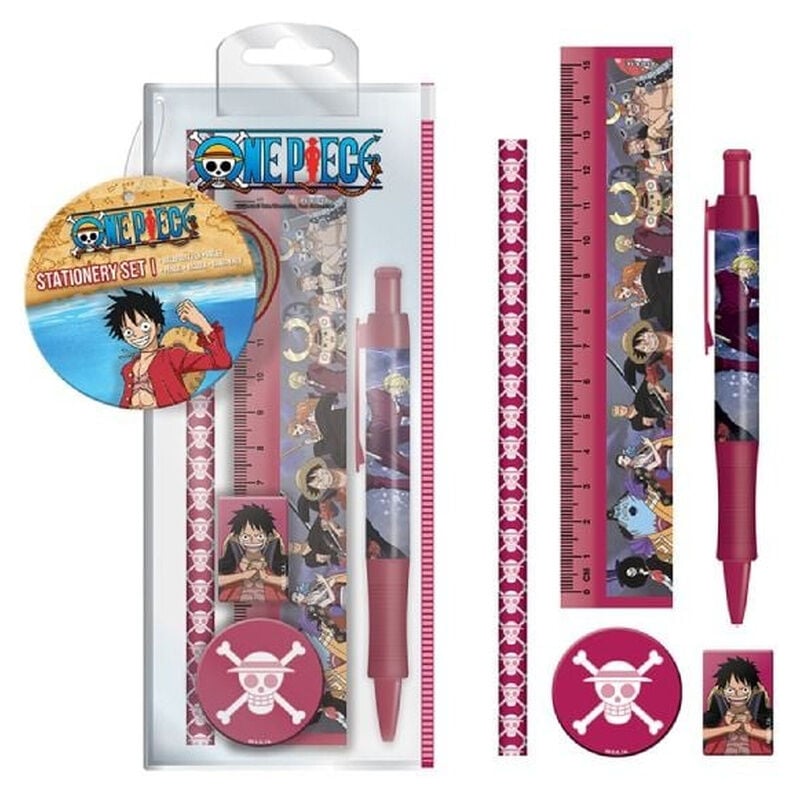 Set de papelería One Piece con regla y útiles decorados