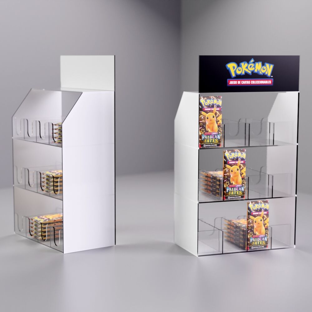 Vitrina expositora de metacrilato Pokémon con varios niveles