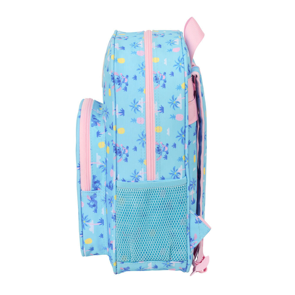 Mochila escolar azul de Stitch Disney con estampado tropical y bolsillo frontal - 3