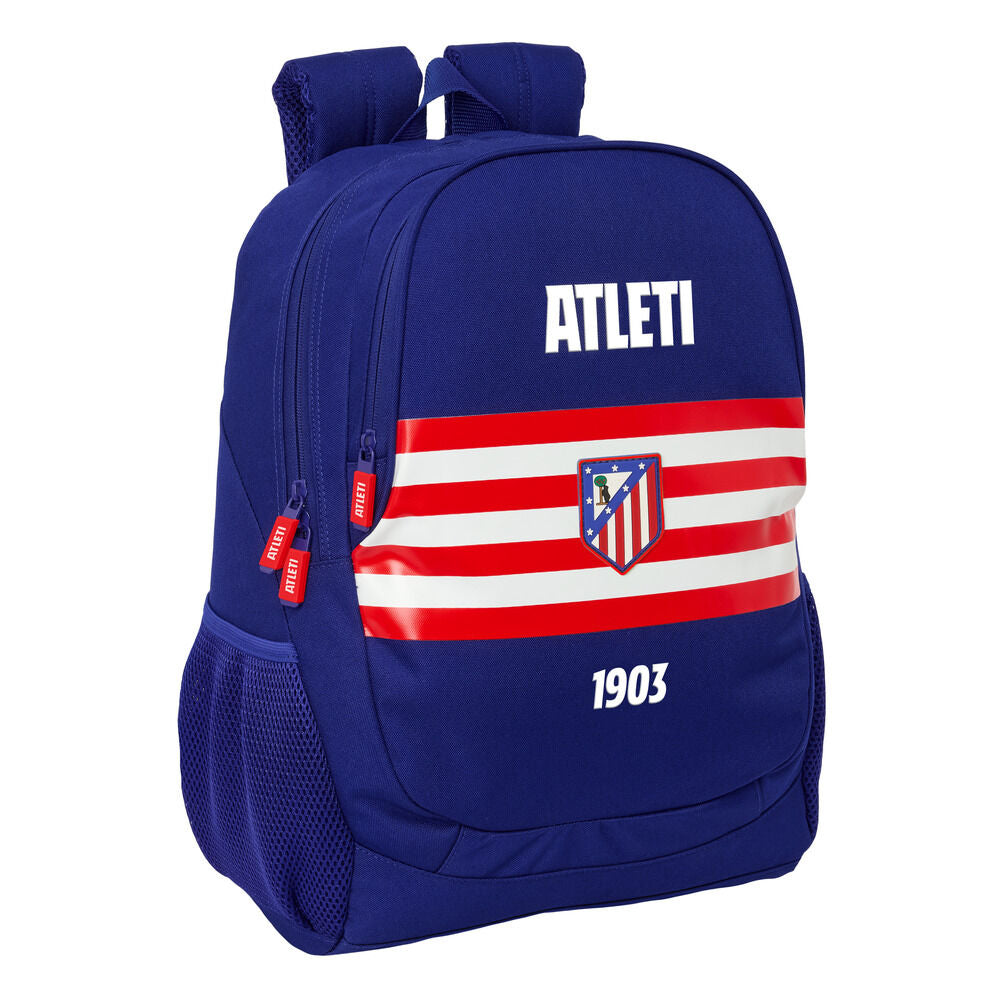 Mochila SAFTA del Atlético de Madrid azul marino con franjas rojas y blancas
