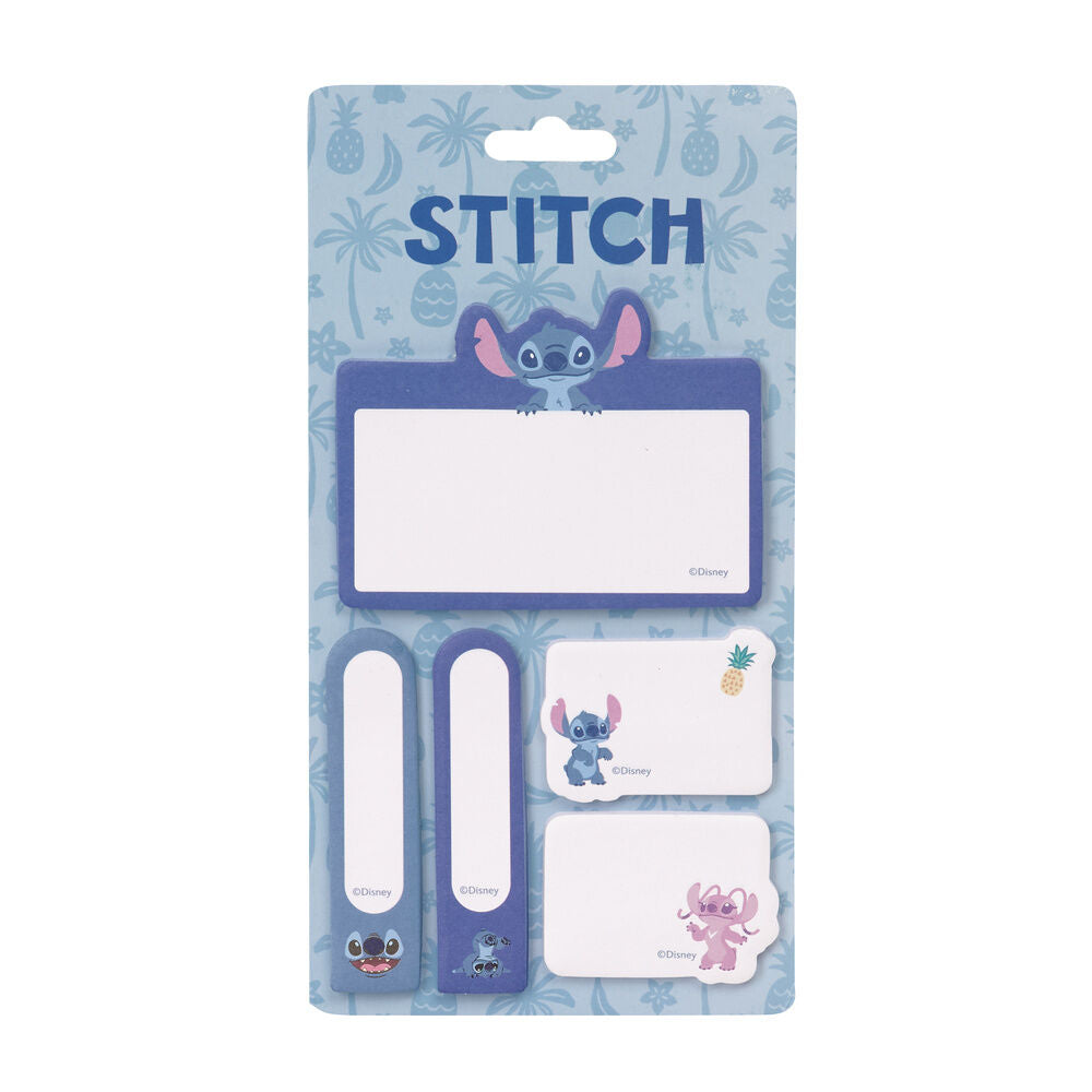Set de post-its Stitch Disney con cinco tamaños y diseño azul tropical