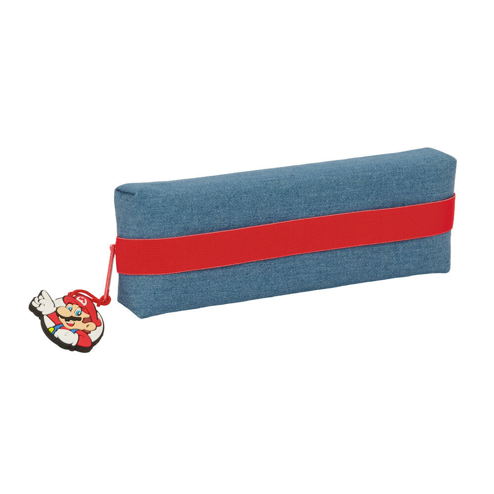 Portatodo azul de Super Mario con cremallera roja y colgante de Mario - 3