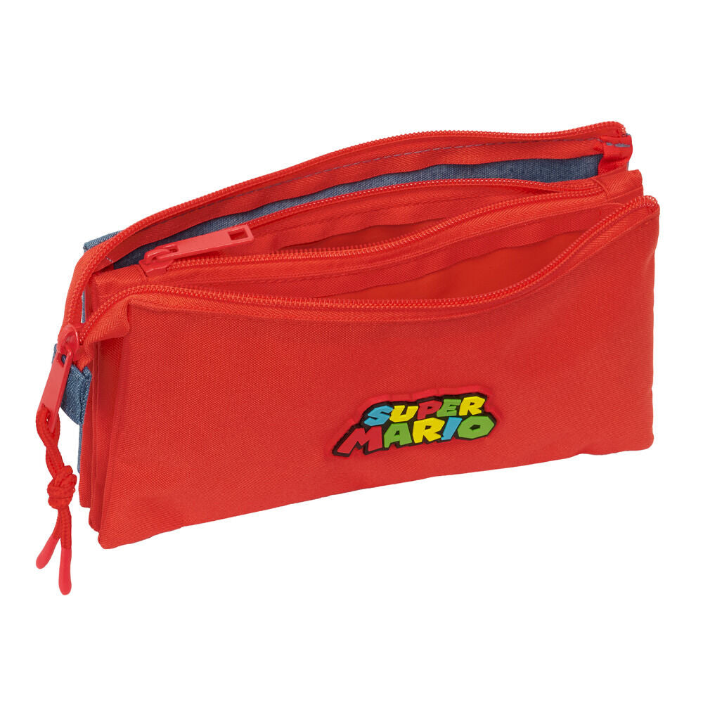 Portatodo triple Super Mario azul con cremalleras rojas - 3