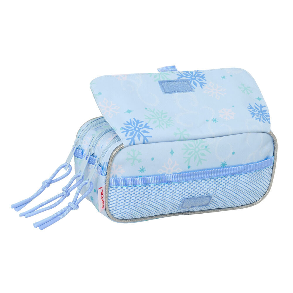Portatodo triple Frozen Disney azul con Elsa y tres cremalleras - 4