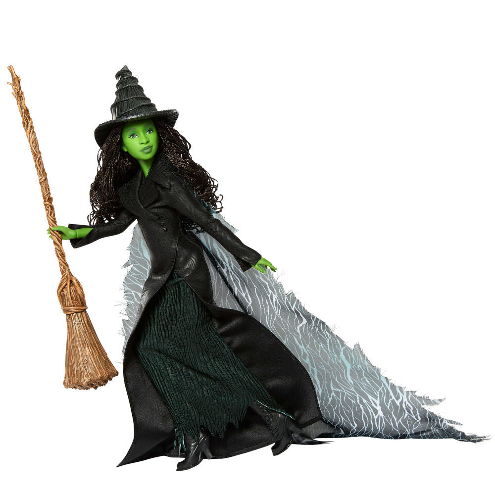 Muñeca Elphaba de Wicked con vestido negro, capa, sombrero, escoba y Grimorio - 5