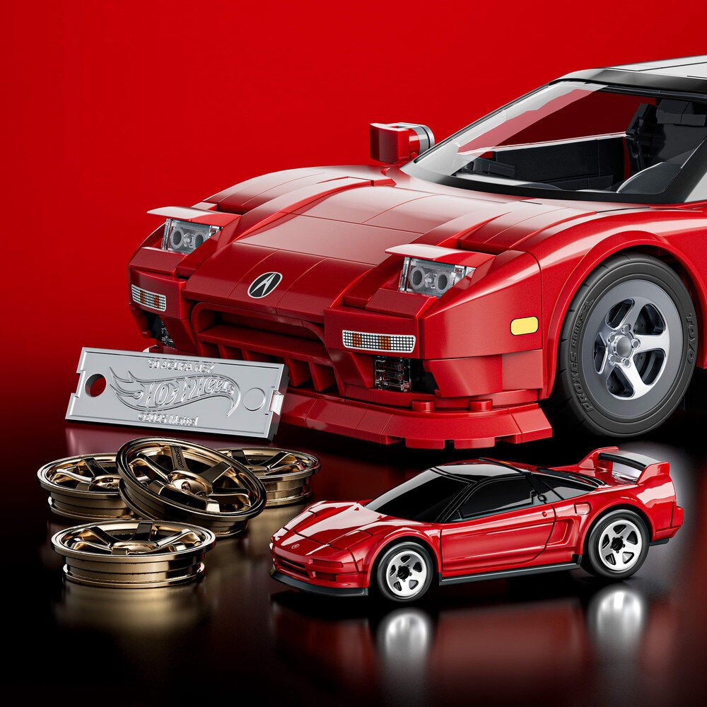 Set Mattel Brick Shop Hot Wheels ’90 Acura NSX rojo con coche metálico - 5
