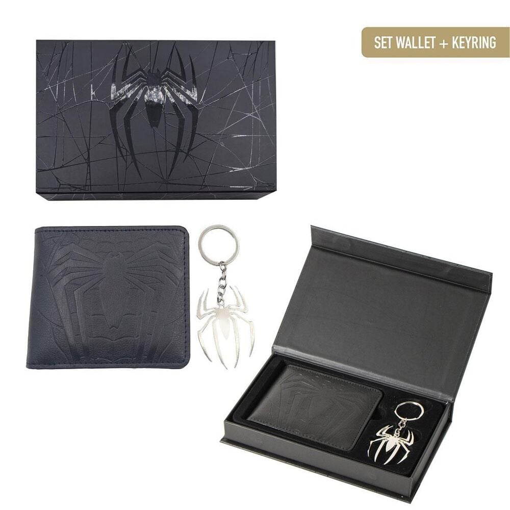 Set regalo Spider-Man Marvel con cartera negra y llavero de araña