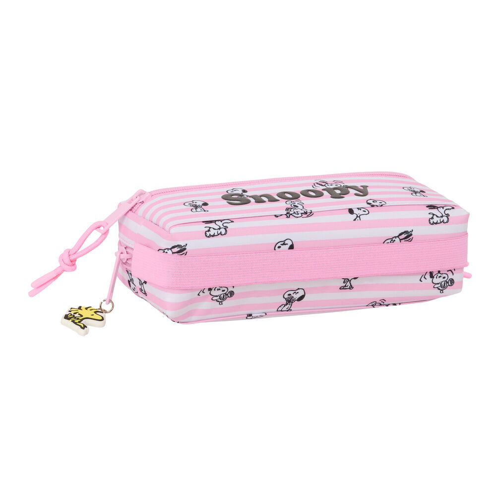 Portatodo triple Snoopy rosa con tres cremalleras - 4