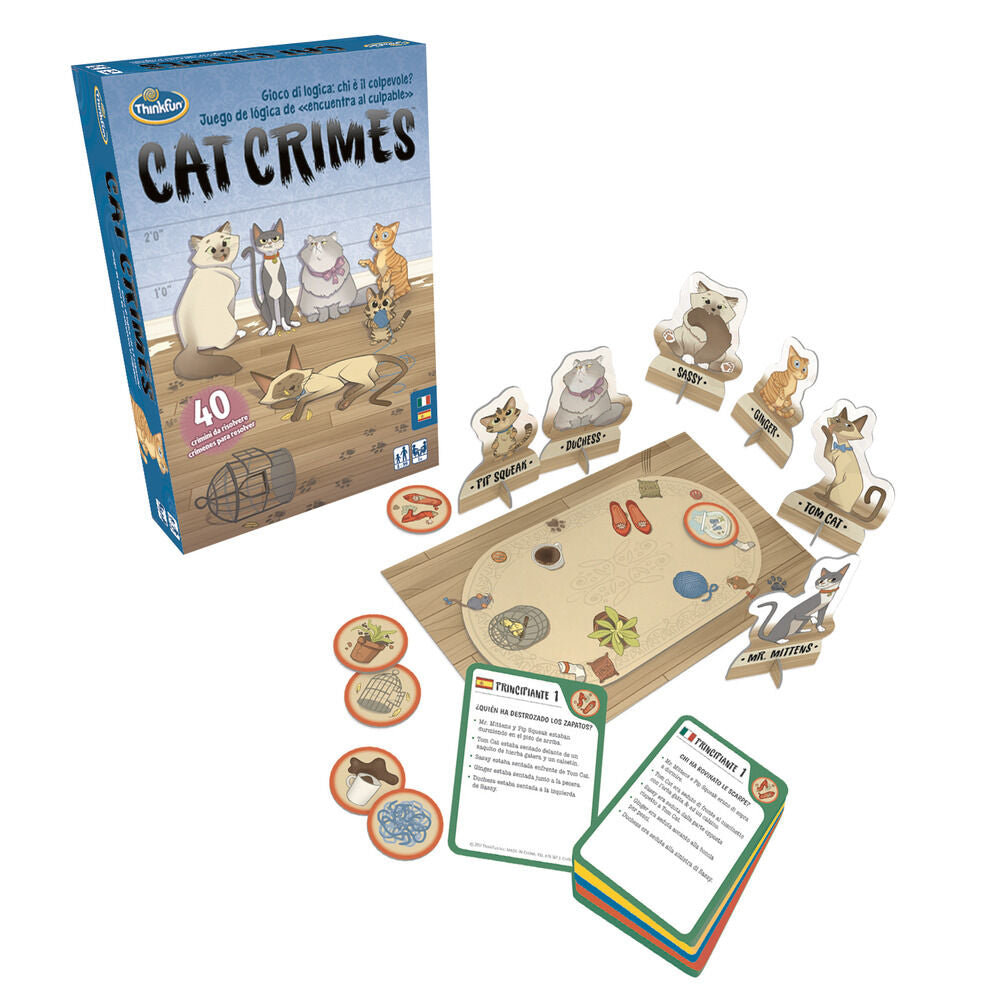 Juego de mesa Cat Crimes de Ravensburger con cartas y personajes de gatos