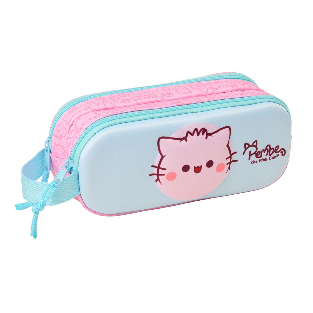 Portatodo doble Pembe The Pink Cat rosa y azul claro