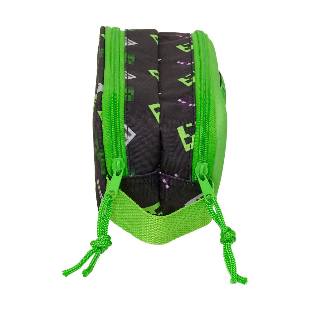 Portatodo doble 3D verde de Minecraft con Creeper y asa lateral - 3