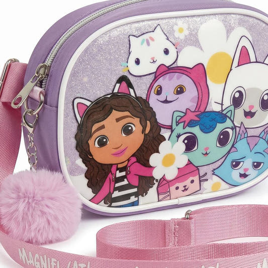 Bolso morado de La Casa de Muñecas de Gabby con personajes y pompón rosa - 4