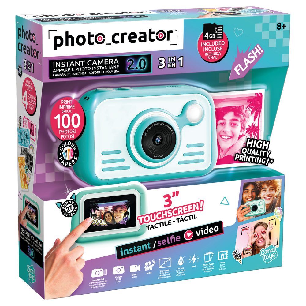 Cámara instantánea Photo Creator 2.0 turquesa con pantalla táctil y fotos impresas - 2