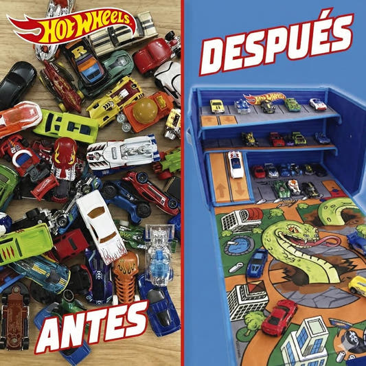 Caja organizadora Hot Wheels abierta con pista y zona de juego - 2