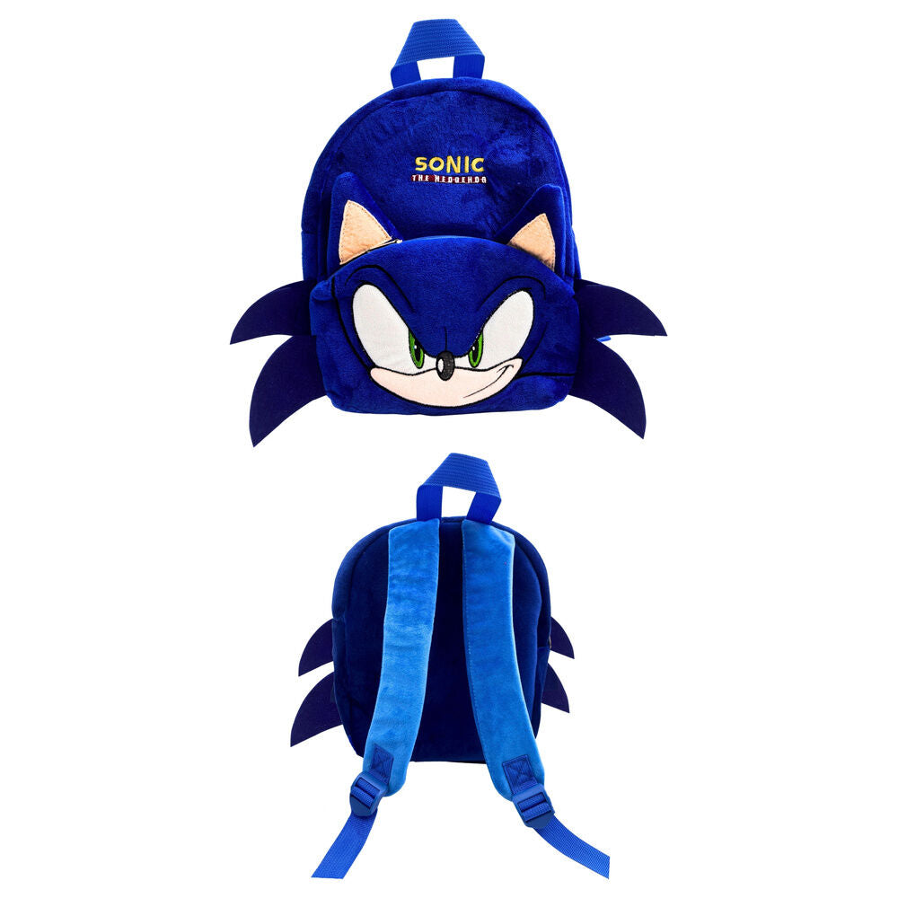 Mochila azul de peluche con el rostro de Sonic the Hedgehog - 2