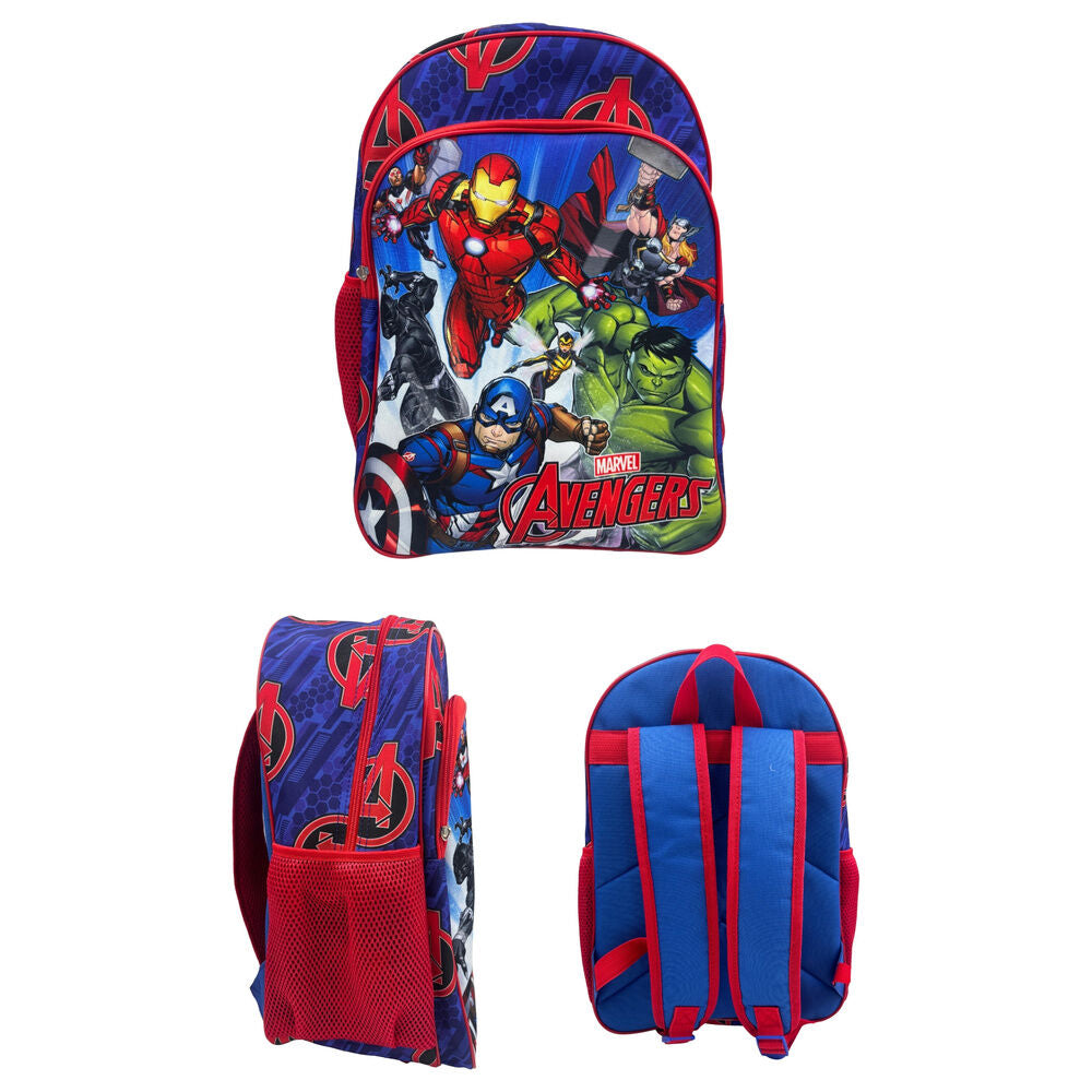 Mochila escolar Marvel Avengers azul y roja con superhéroes - 2