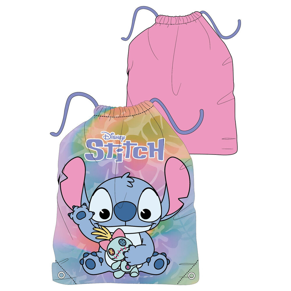 Saco mochila Disney Stitch multicolor con reverso rosa