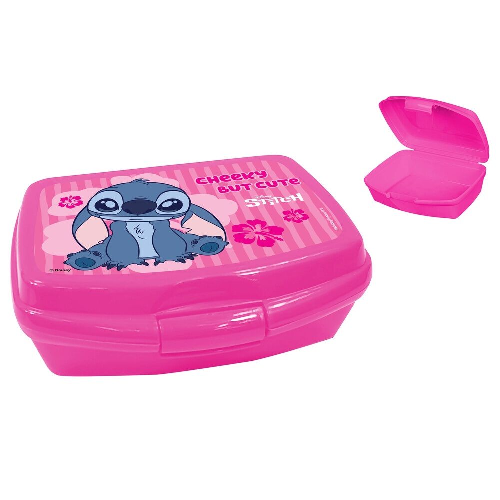 Sandwichera rosa de Stitch Disney con tapa abierta