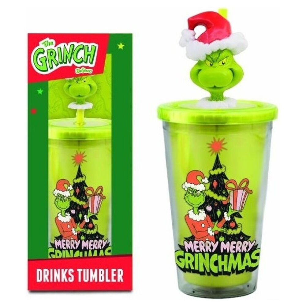 Vaso con tapa de El Grinch decorado para Navidad