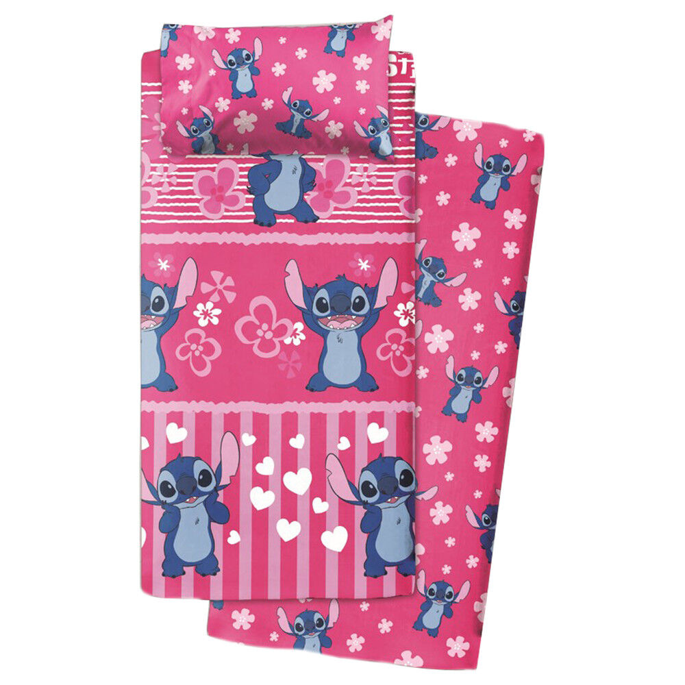 Juego de sábanas rosa Disney Stitch de algodón para cama de 105 cm
