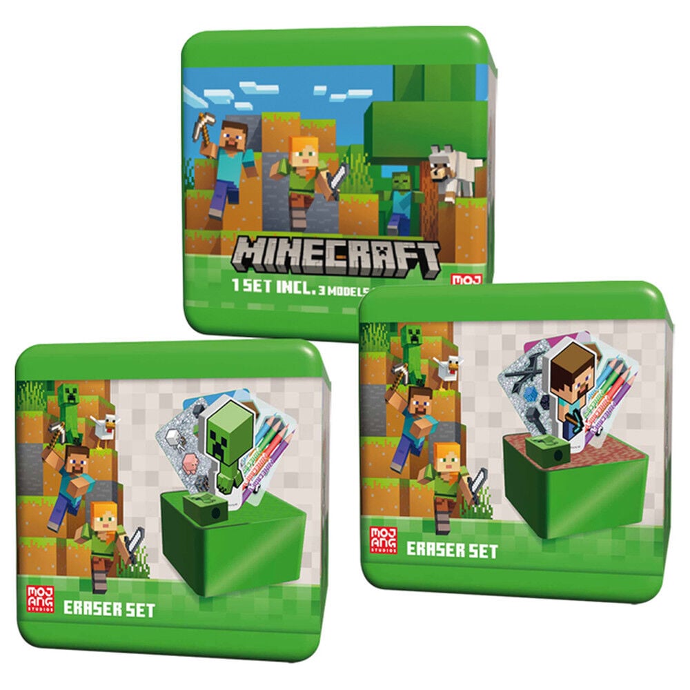 Set sorpresa Minecraft de gomas de borrar con 3 modelos