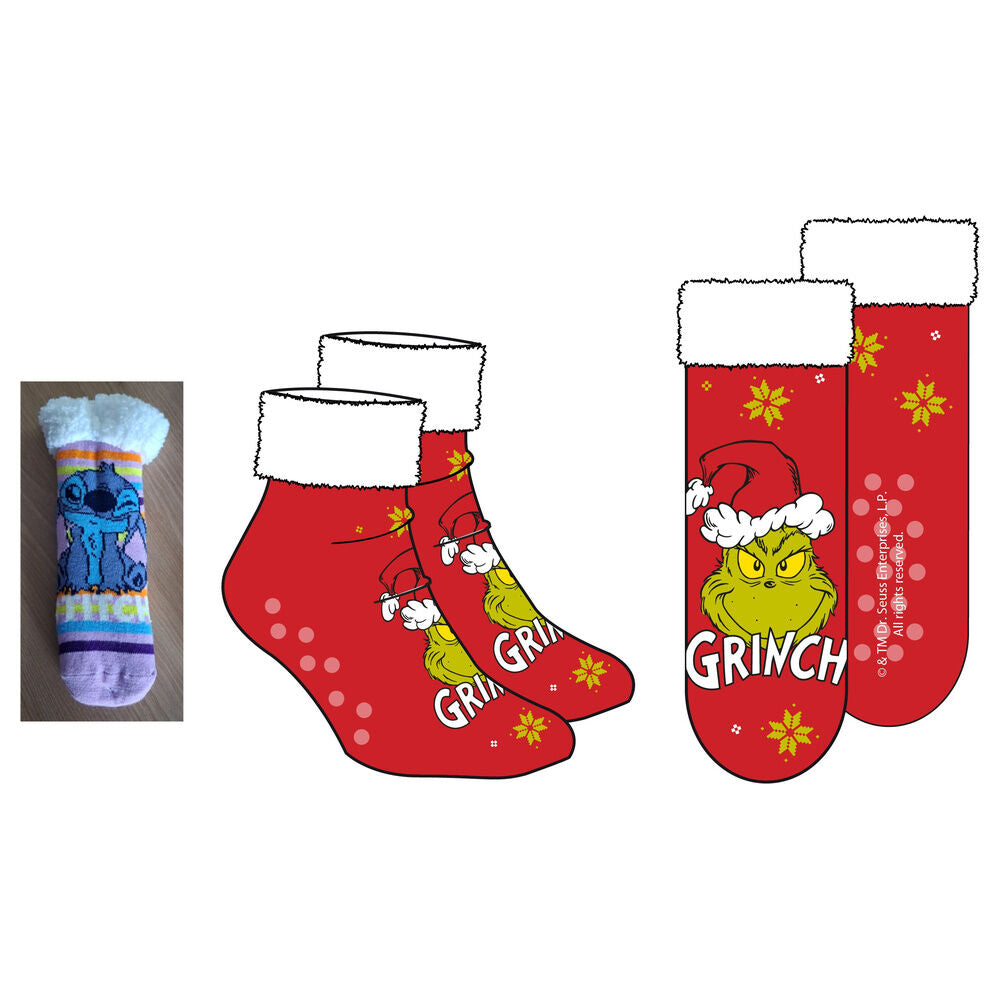 Calcetines antideslizantes rojos de El Grinch con interior Sherpa