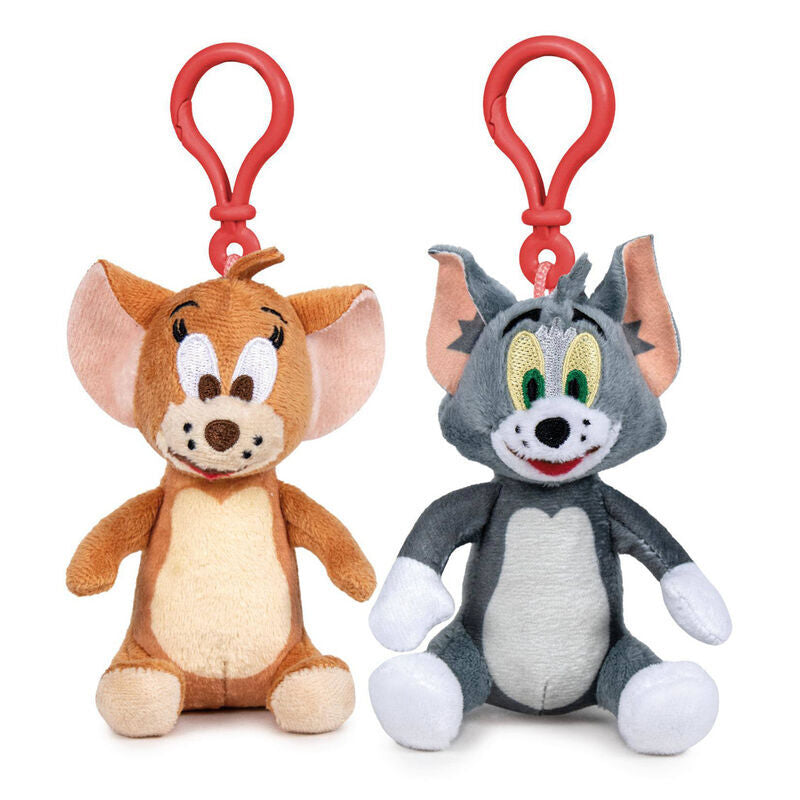 Llaveros de peluche Tom y Jerry de 10 cm con enganche rojo