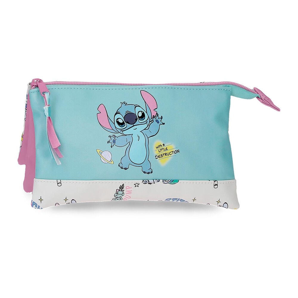 Neceser Stitch Disney Little Destruction turquesa con detalles rosas