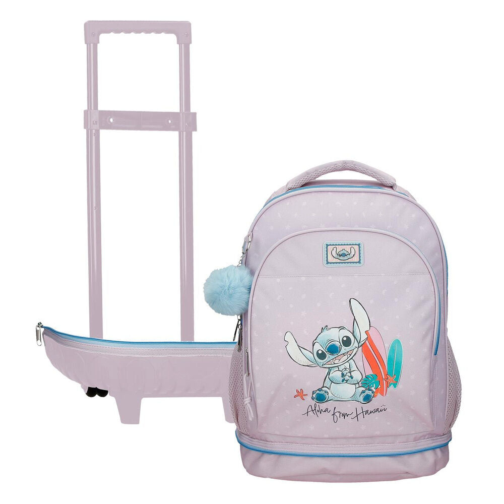 Trolley escolar lila Disney Stitch Hawaii con asa extraíble y ruedas - 5