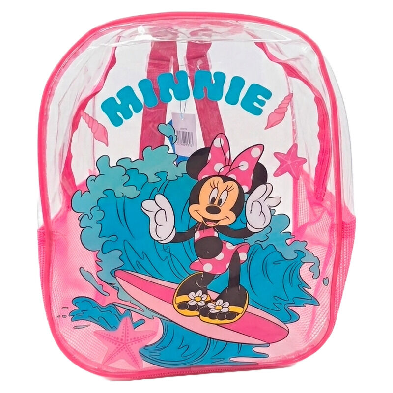 Mochila transparente de PVC Minnie Disney con diseño de surf y detalles rosas - 2