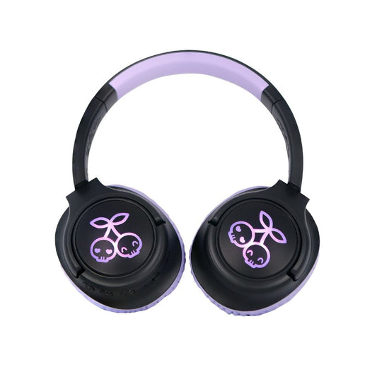 Auriculares infantiles inalámbricos Kuromi Hello Kitty negros y lilas con luces LED - 3