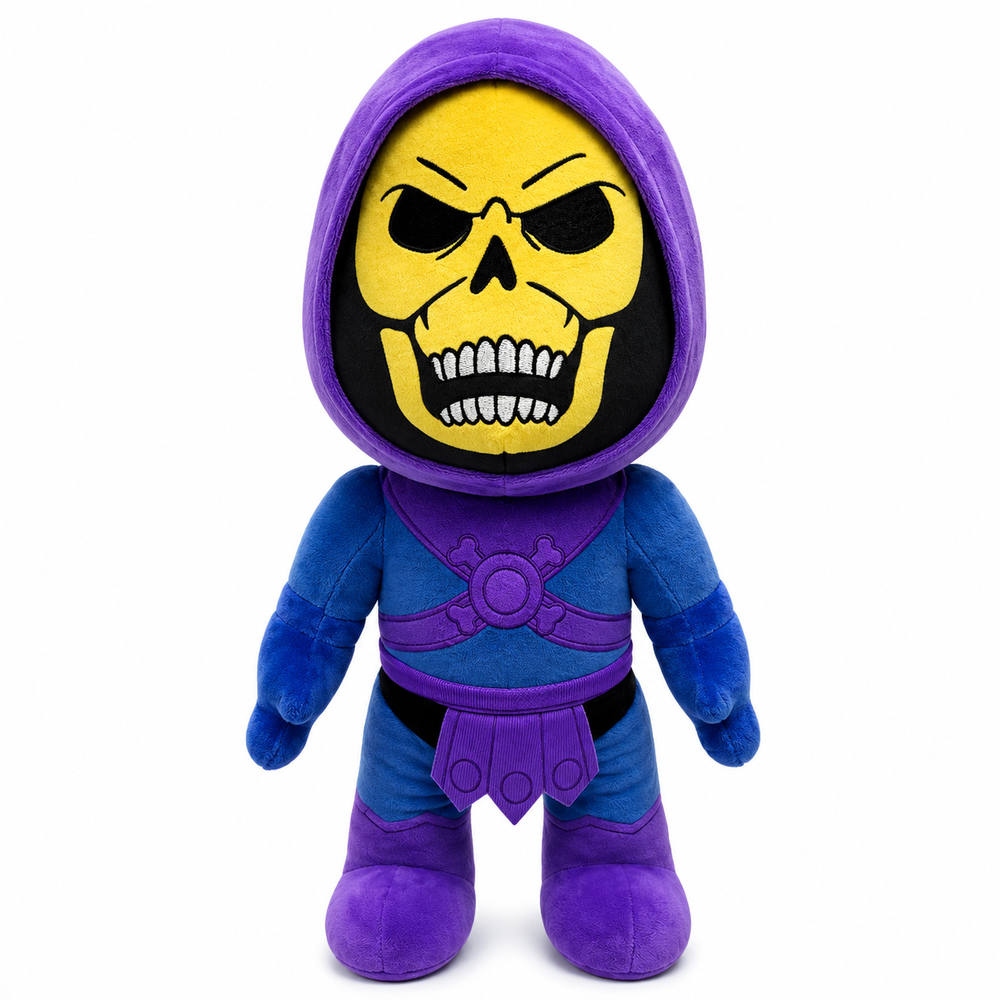 Peluche de Skeletor de Masters of the Universe con capucha morada