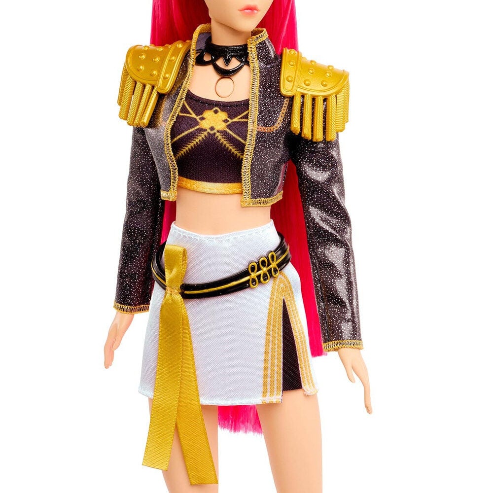 Muñeca musical Mira de KPop Demon Hunters con cabello rosa y vestuario negro, blanco y dorado - 5