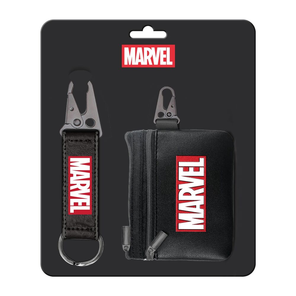 Set Marvel negro con monedero de cremallera y llavero