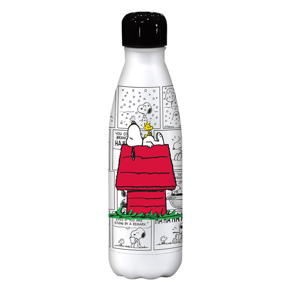Botella blanca de acero inoxidable Snoopy Peanuts de 500 ml con tapón negro