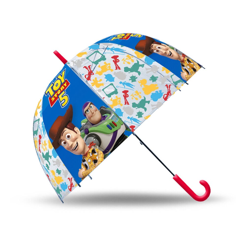 Paraguas transparente Toy Story con Woody, Buzz Lightyear y mango rojo