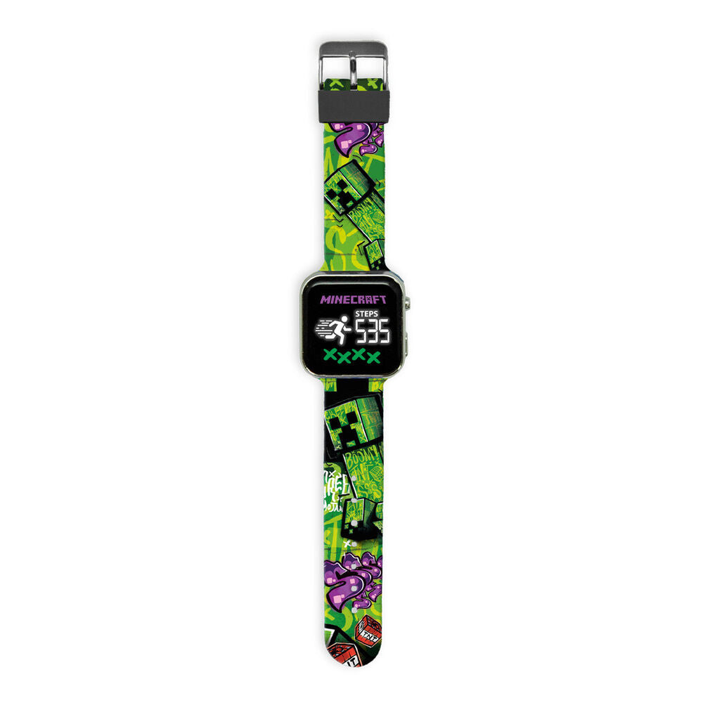 Reloj LED Minecraft verde y negro con podómetro - 2
