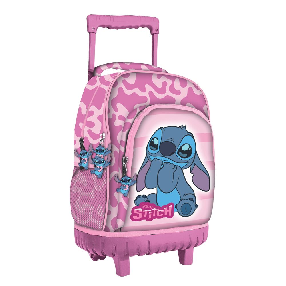 Mochila trolley rosa Lovely Stitch Disney con ruedas y asa telescópica
