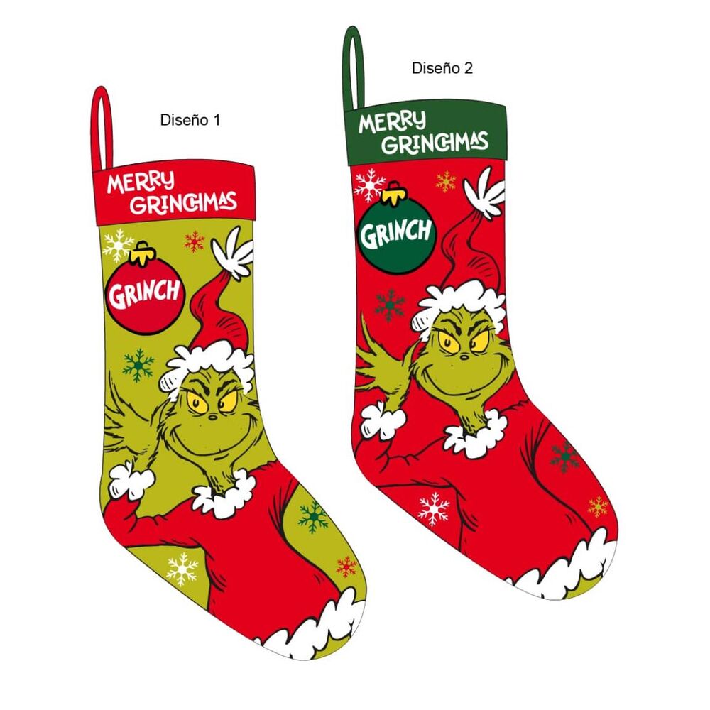 Calcetín decorativo navideño de El Grinch con motivos festivos