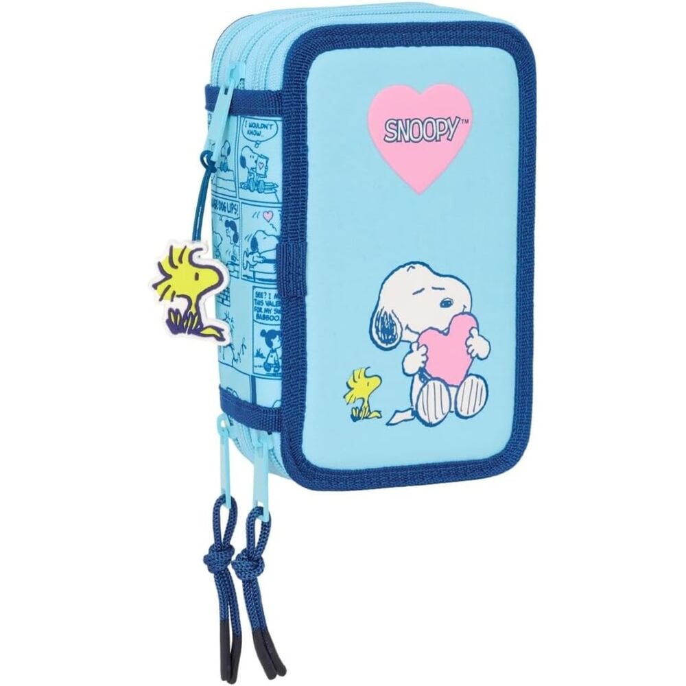 Plumier triple azul de Snoopy Peanuts con Woodstock