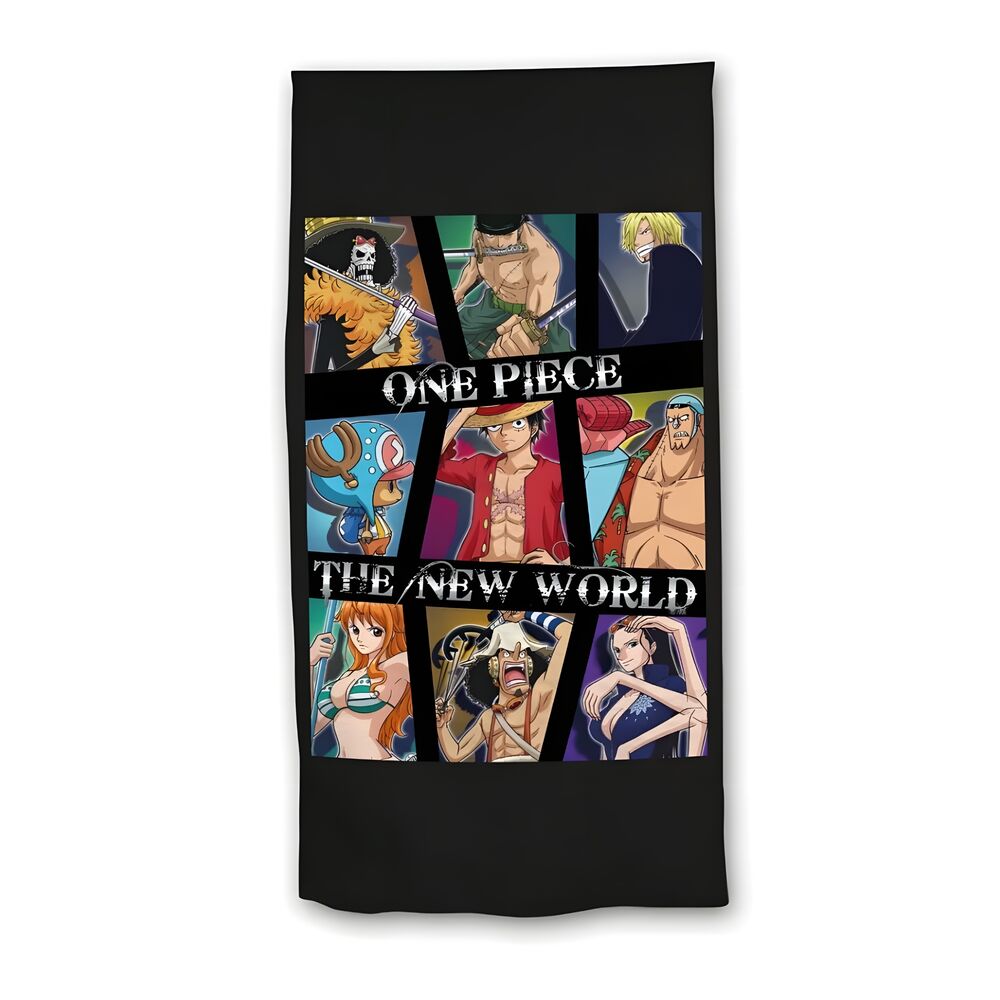 Toalla de microfibra One Piece negra con collage de personajes
