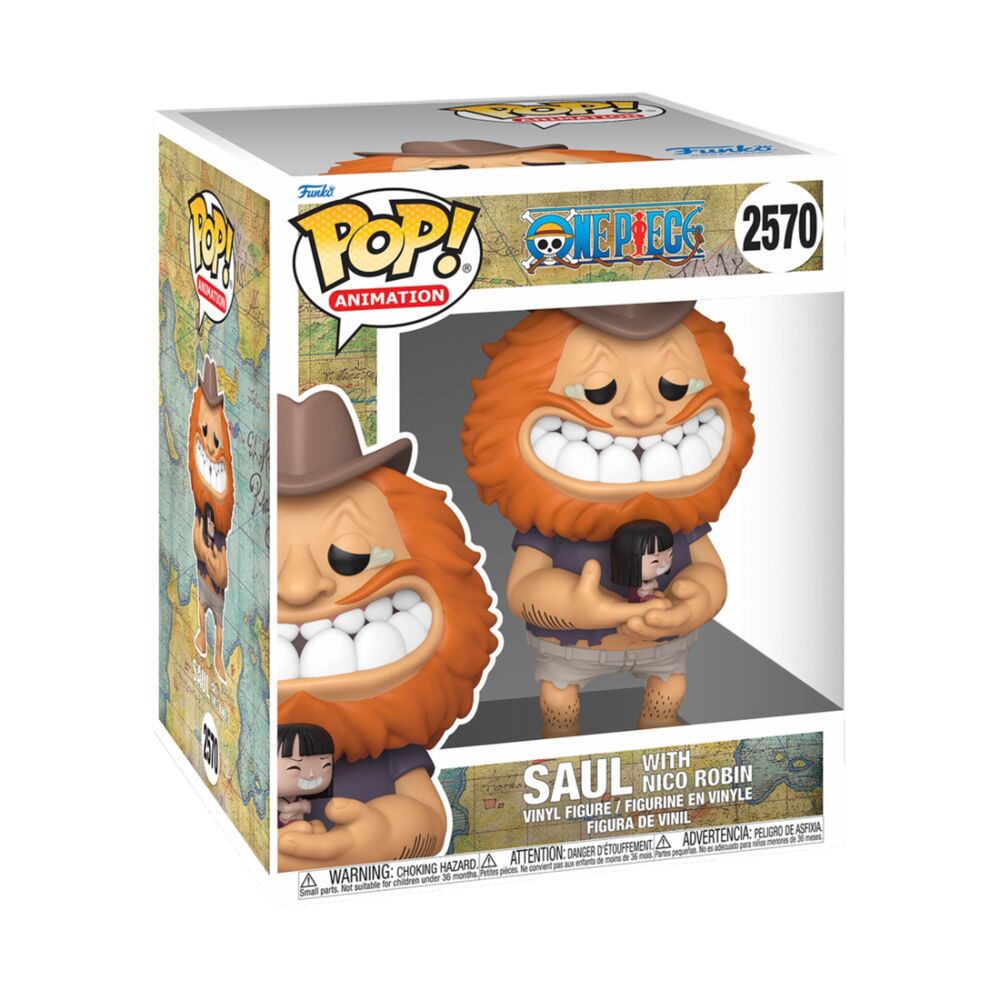 Figura Funko POP! de Saul con Nico Robin de One Piece en caja