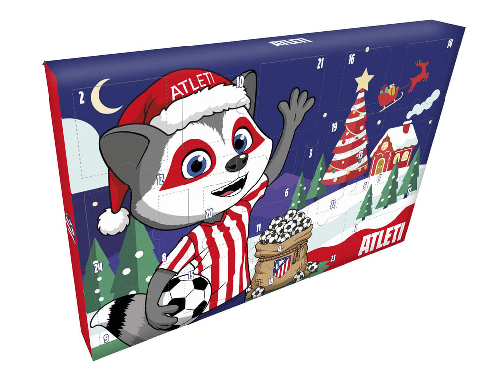 Calendario de Adviento del Atlético de Madrid con diseño navideño y balón de fútbol